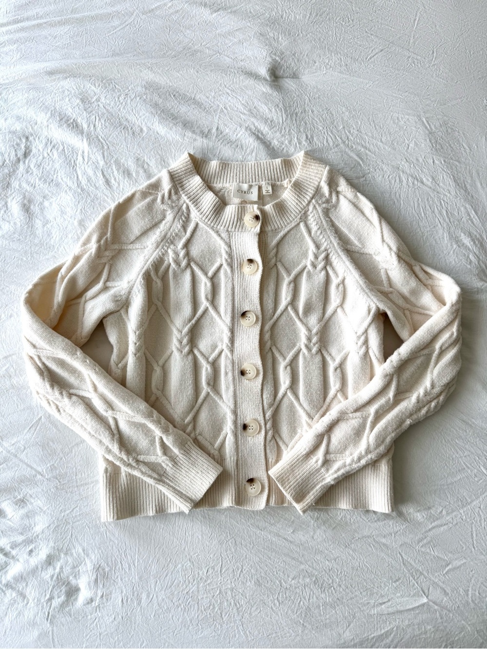 Cyrus Ivory Cable Knit Button-Front Cardigan